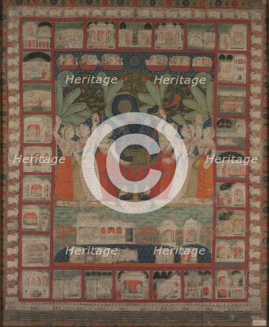 Pichvai (wall hanging) with the Worship of Shri Nathaji, 1825-1850. Creator: Unknown.