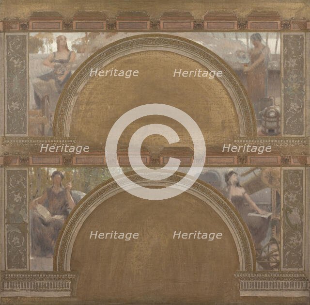 Esquisse pour le salon d'entrée nord de l'Hôtel de Ville de Paris : La Physique. La Chimie..., 1892. Creator: Henri Bonis.