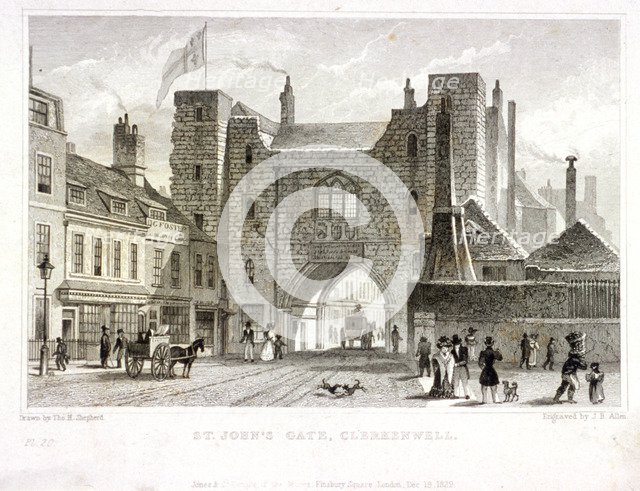 'St John's Gate, Clerkenwell', London, 1829. Artist: James B Allen