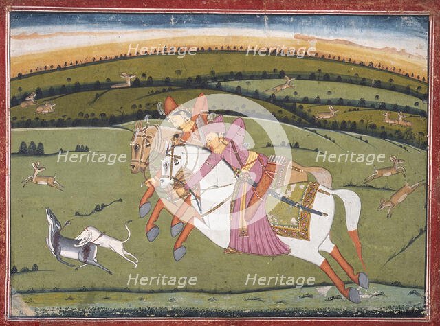 Baz Bahadur and Rupmati Hunting (recto), Sketches (verso), c1770. Creator: Unknown.