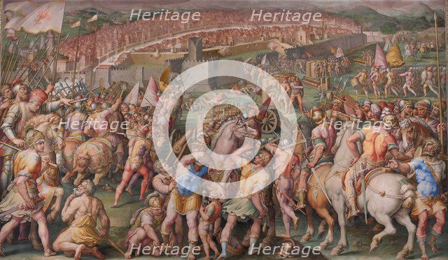 The storming of the fortress of Stampace in Pisa, 1568-1571. Artist: Vasari, Giorgio (1511-1574)