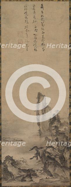 Lonely Temple and Towering Cliff, c. 1480. Creator: Kenk? Sh?kei (Japanese, active 1478-1506), circle of.