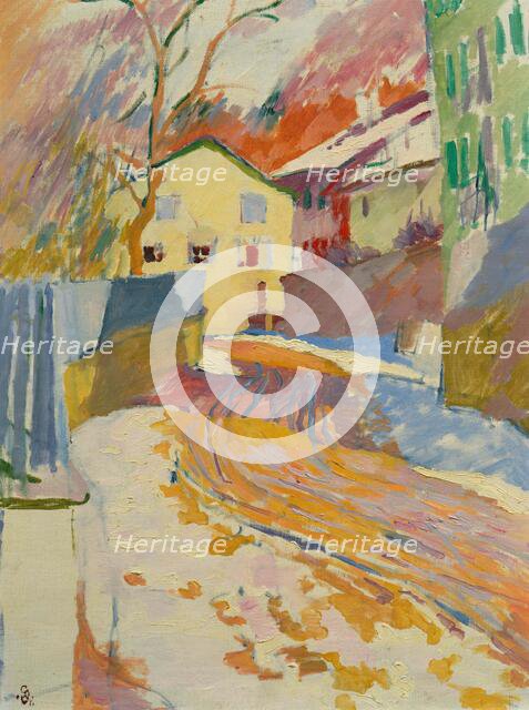 Village street during snowmelt, c1919. Creator: Giacometti, Giovanni (1868-1933).