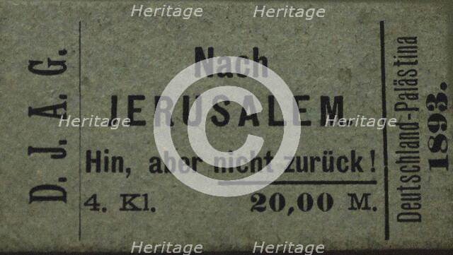 Fake train ticket with the imprint "To Jerusalem - there, but not back!", 1893. Creator: Historic Object.