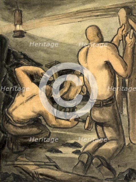 Industrial Coal mine scene, between 1939 and 1946. Creators: Central Office of Information, George Bissill.