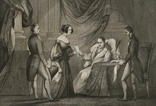 King Ferdinand VII, (1784-1833) hands over Doña María Cristina the Decree of 6 October 1832., 1842. Creator: Unknown.