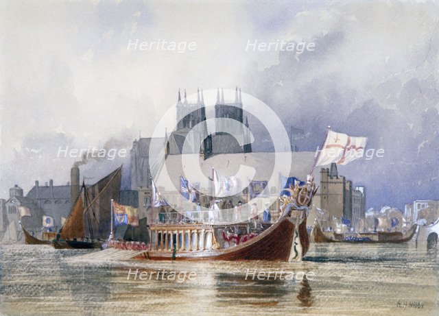 'Arrival of the Lord Mayor at Westminster', c1841(?). Artist: Richard Henry Nibbs