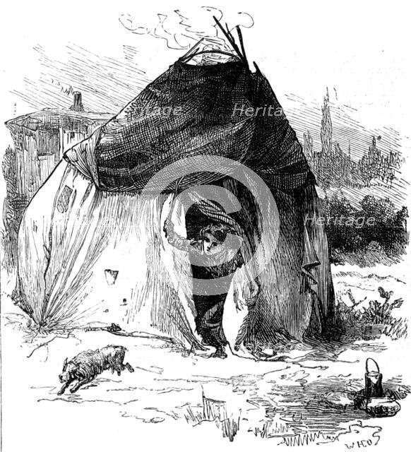 Sketches of gipsy life round London - tent at Hackney, 1880. Creator: Unknown.