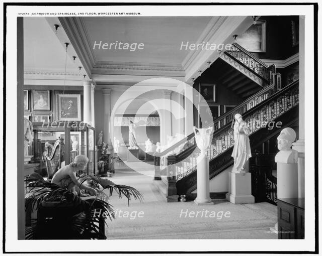 Corridor and staircase, 2nd floor, Worcester Art Museum, c.between 1910 and 1920. Creator: Unknown.