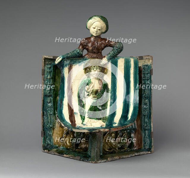 Stove Tile with Saint John the Evangelist and Samson, Hungarian, late 15th century. Creator: Unknown.