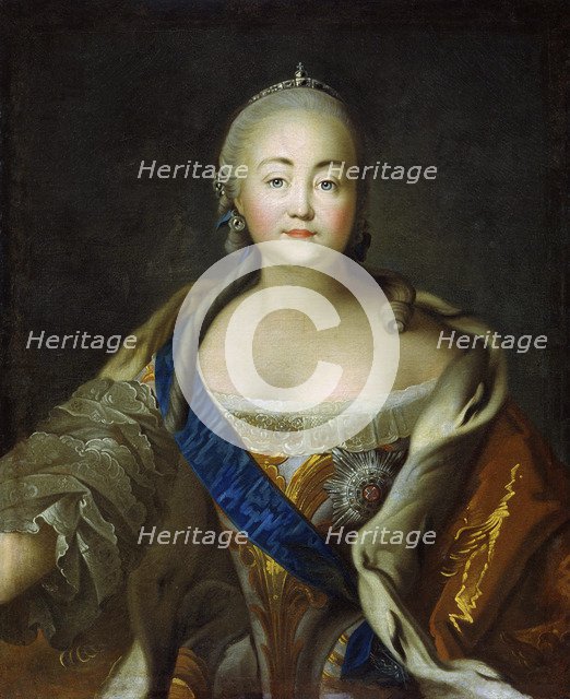 Portrait of Empress Elisabeth (1709-1762), 1750s-1760s.  Creator: Argunov, Ivan Petrovich (1729-1802).