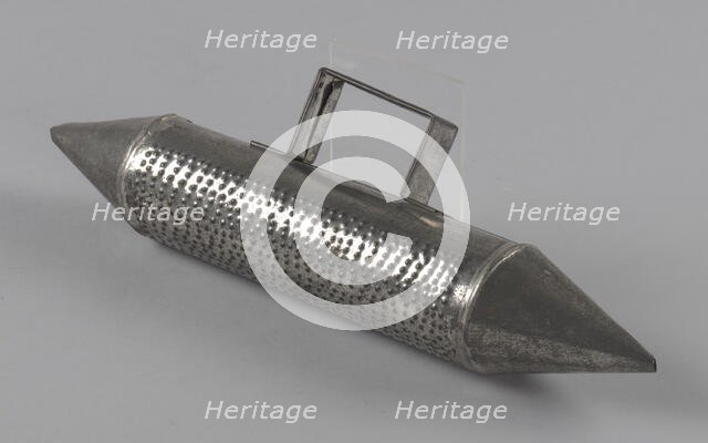 Costume oil can prop güira for Tin Man in The Wiz on Broadway, 1975. Creator: Fred Nihda.