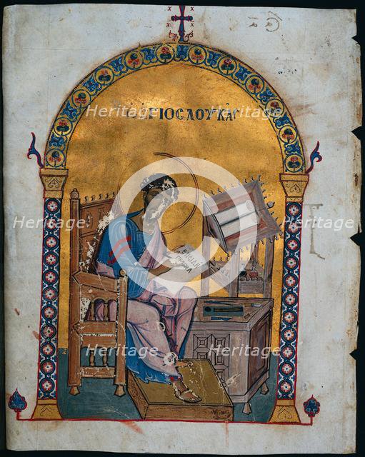 Leaf from a Lectionary with St. Luke, 1057-1063. Creator: Unknown.