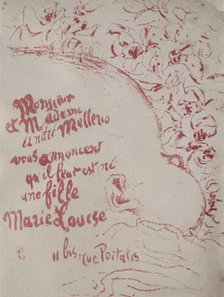 Announcement of a birth, 1898. Creator: Pierre Bonnard (French, 1867-1947).