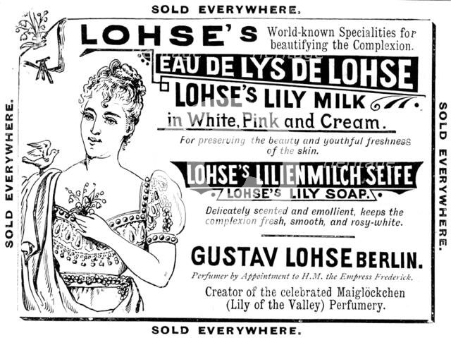 Advertisement for Lohse's cosmetic products, 1895. Creator: Unknown.