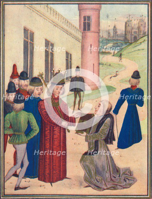 Froissart presenting his book of love poems to Richard II in 1395, 1905. Artist: Unknown.