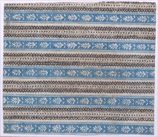 Sheet with five borders with blue and black abstract patterns, 19th century. Creator: Anon.
