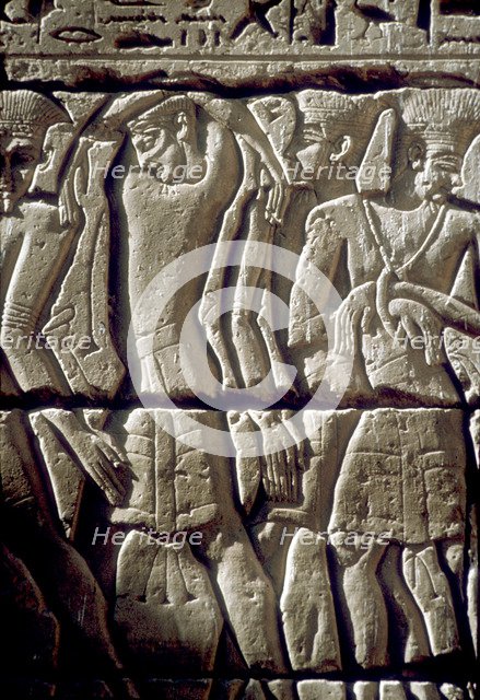 Relief of enemy prisoners, Temple of Rameses III, Medinat Habu, Egypt, c12th century BC. Artist: Unknown