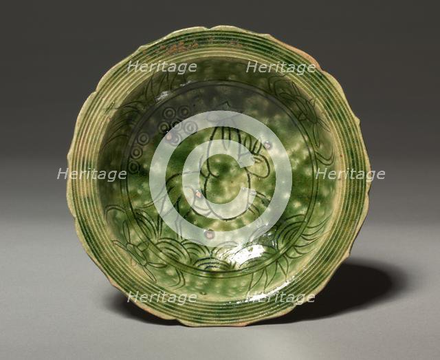 Dish with Incised Design of a Rider on a Mule: Oribe Ware, c. 1600. Creator: Unknown.