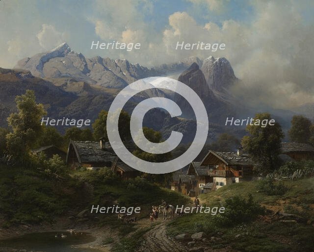 Partenkirchen in Bavaria at Sunrise, 1860. Creator: Karl Millner.