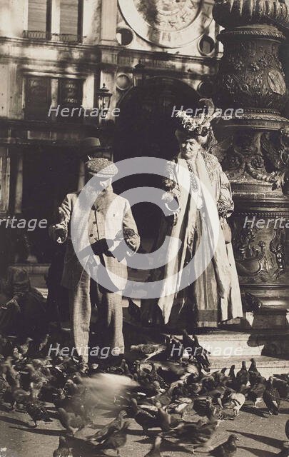 Claude Monet and his second wife Alice Hoschedé Monet in St. Mark's Square, Venice, 1908. Creator: Anonymous.