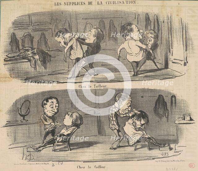 Chez le tailleur chez le coiffeur, 19th century. Creator: Honore Daumier.
