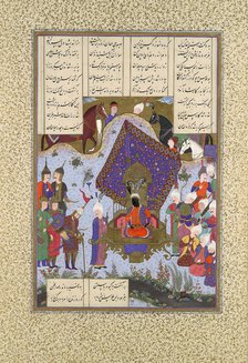 Rustam Pained Before Kai Kavus, Folio 146r from the Shahnama (Book of Kings)..., ca. 1525-30. Creator: Bashdan Qara.