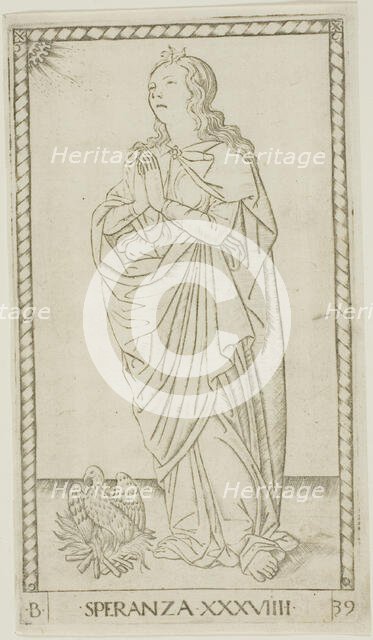 Hope, plate 39 from Genii and Virtues, c.1465. Creator: Unknown.