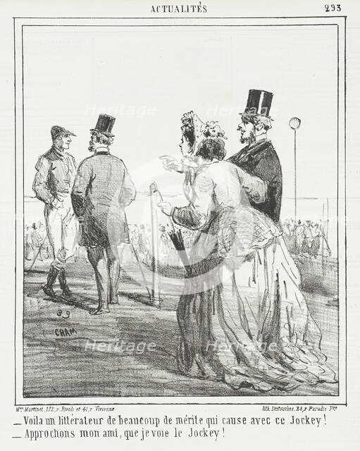 Voila un littérateur de beaucoup de mérite qui cause avec ce Jockey! -Approchons mon ami..., 1865. Creator: Cham.