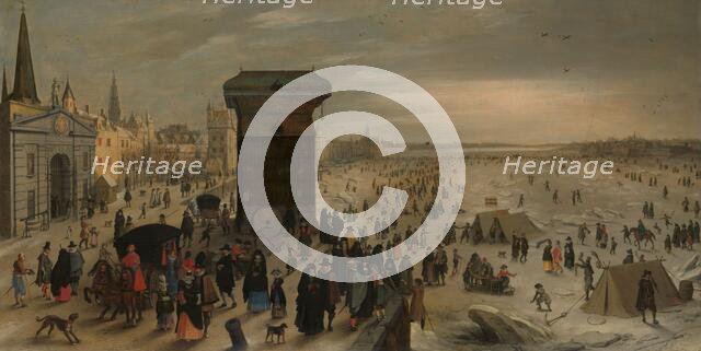 The Crane on the Antwerp Quay by the Frozen Scheldt, 1622. Creator: Sebastian Vrancx.