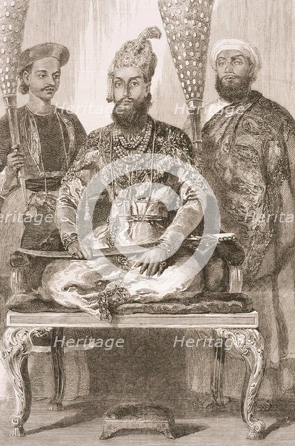 Prince Mirza Muhammad Fakhruddin of Delhi (1819-1856) Attended by His Treasurer and Physician, 1857. Creator: Unknown.