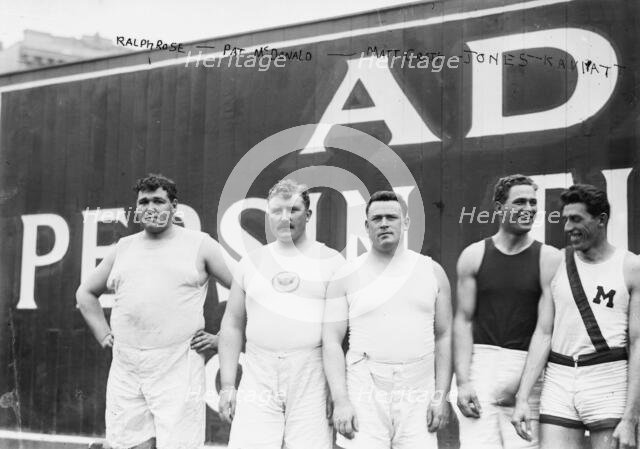 Ralph Rose, Pat McDonald, Matt Grath, Jones, Kaviatt [i.e., Kiviat], 1912. Creator: Bain News Service.