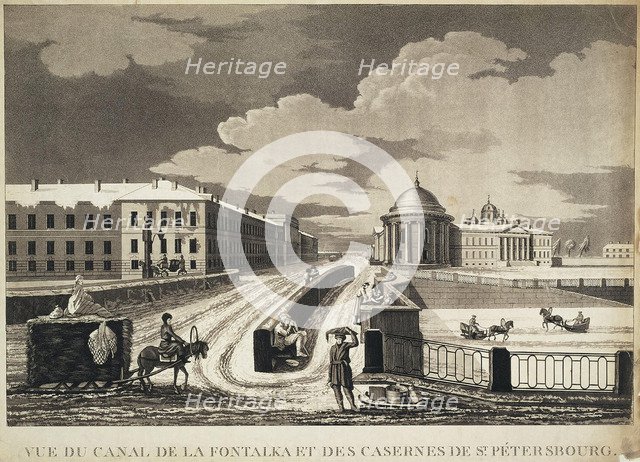 View of Izmailovsky Bridge and Barracks across the Fontanka River, late 18th century. Creator: Damame-Demartrais, Michel François (1763-1827).