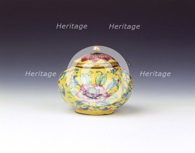 Canton enamel condiment jar and cover, Qing dynasty, China, c1820-c1840. Artist: Unknown