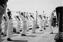 War game drill on USS Seattle, between c1910 and c1915. Creator: Bain News Service.