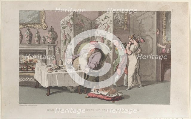 Quae Genus, in the Service of Sr. Jeffery Gourmand, from "The History of Johnny ..., August 1, 1821. Creator: Thomas Rowlandson.