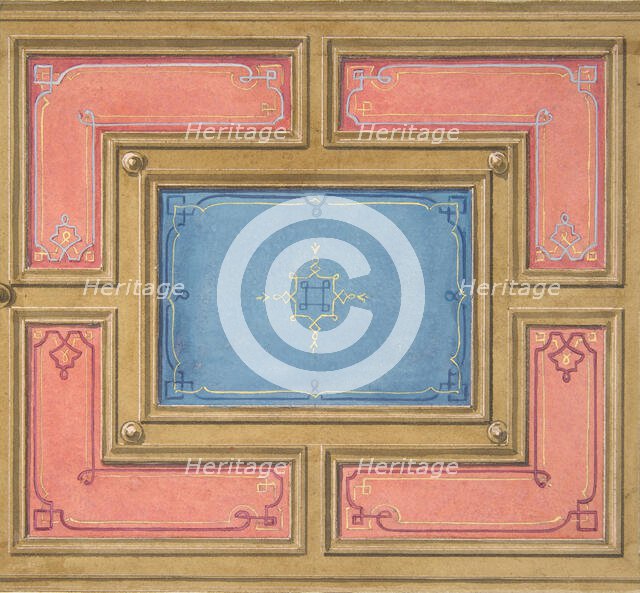 Design for a paneled ceiling, 19th century. Creators: Jules-Edmond-Charles Lachaise, Eugène-Pierre Gourdet.