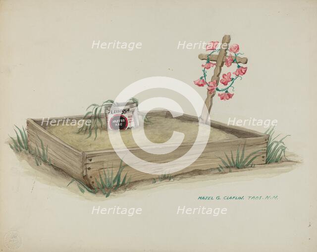 Child's Grave with Hand Made Cross of Wood, c. 1937. Creator: Majel G. Claflin.