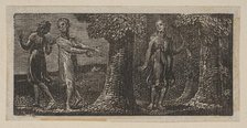 Colinet Mocked by Two Boys, from Thornton's Pastorals of Virgil, 1821. Creator: William Blake.