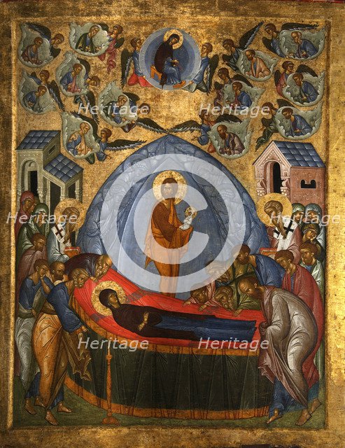The Dormition of the Virgin, 15th century.  Creator: Russian icon.