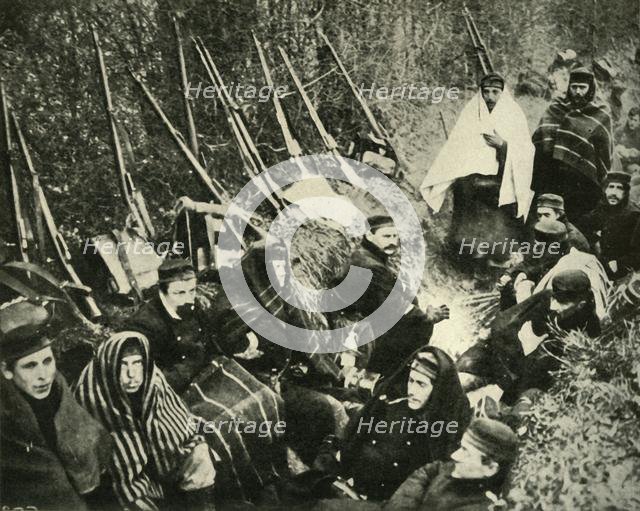 Belgian soldiers in the trenches, First World War, 1914, (c1920). Creator: Unknown.