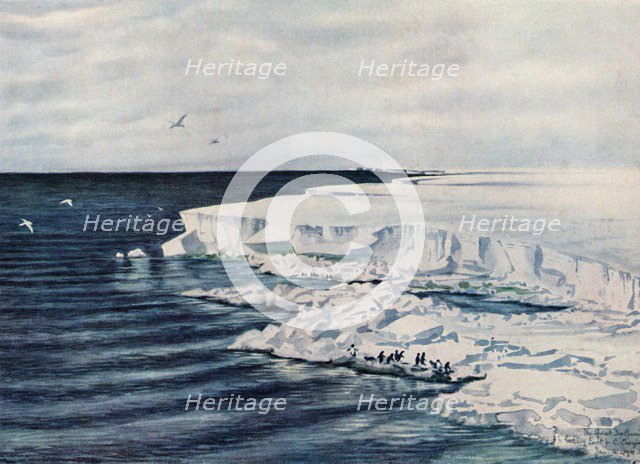 'The Great Ice Barrier, Looking East from Cape Crozier', 4 January 1911, (1913). Artist: Edward Wilson.