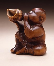 Boy Sounding Conch Shell, Mid-19th century. Creator: Shunkosai Chogetsu.