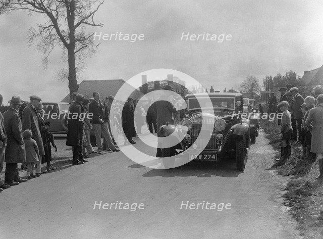 Bentley saloon of SK Thornley competing in the RSAC Scottish Rally, 1934. Artist: Bill Brunell.
