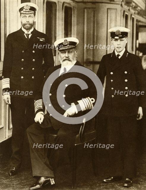 King Edward VII with his son George, Prince of Wales, and grandson Prince Edward, 1910, (1935). Creator: Unknown.