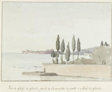 View of the Gulf of Gaeta opposite the posthouse at Gaeta pier, 1778. Creator: Louis Ducros.
