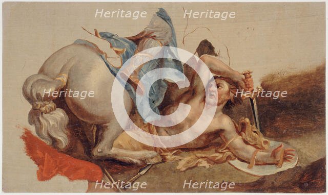 Study of horse and fallen rider, after Le Brun. Creator: Paul-Jacques-Aime Baudry.
