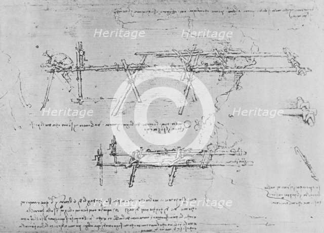 'Method of Constructing a Trestle Bridge', c1480 (1945). Artist: Leonardo da Vinci.