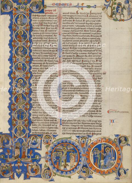 Initial I: Scenes of the Creation of the World and the Life of Christ; Abbey Bible, about 1250-1262. Creator: Unknown.