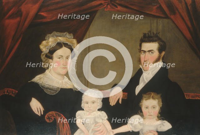Family Group of Four on Sofa, ca. 1830s. Creator: Unknown.